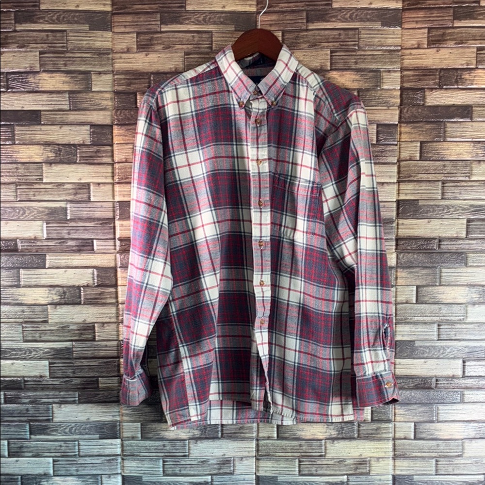 Vintage 80’s Men’s Stanley Blacker Plaid Button-Down Shirt - Red and White Large